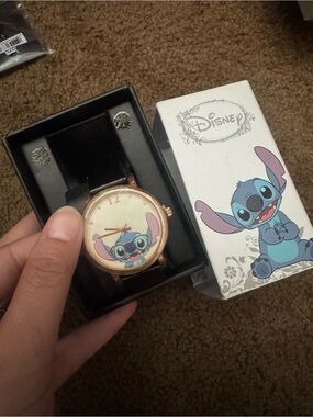 NEW Disney Stitch Rose Gold Watch black strap glasses nerd